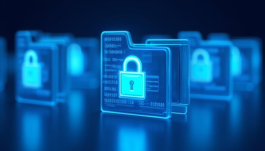 Secure data processing illustration showing encrypted business intelligence folders